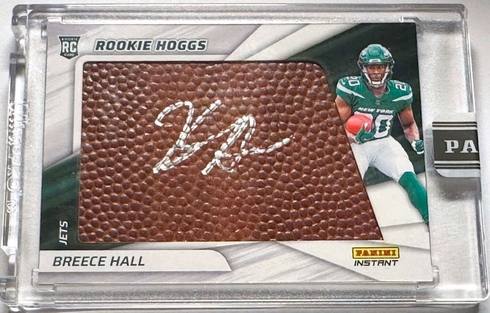 BREECE HALL SIGNED ROOKIE HOGGS N.Y. JETS PANINI INSTANT AUTO RELIC CA –  CollectibleXchange