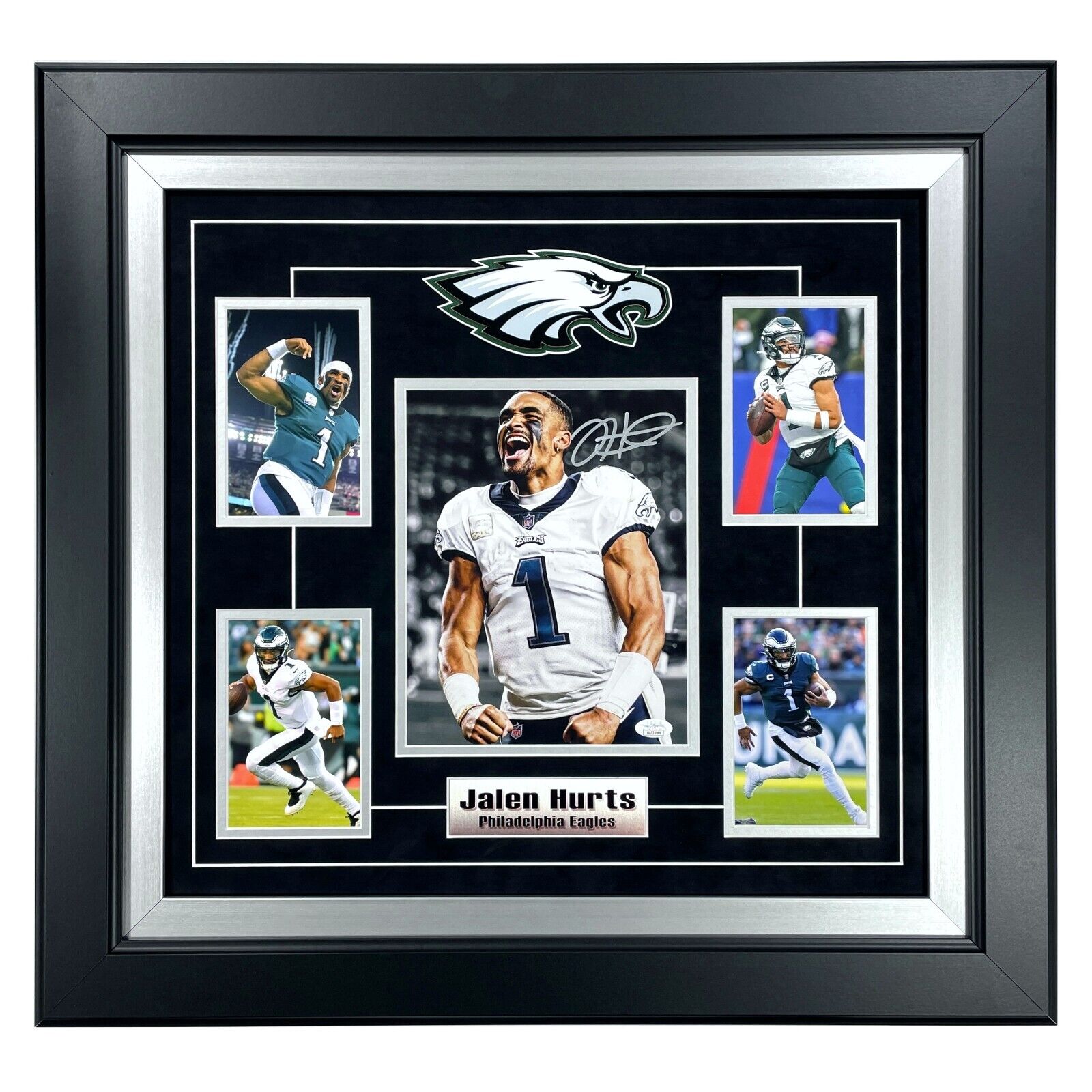 Jalen Hurts Philadelphia Eagles Autographed Framed Black Jersey