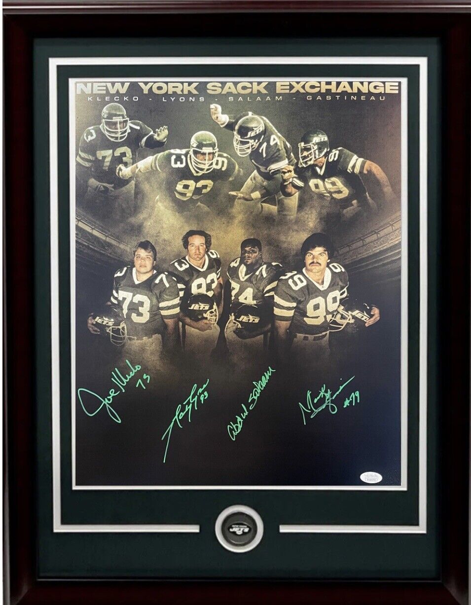 NY Jets signed 16x20 Photo Sack Exchange Edit Framed 4 Auto Joe Klecko JSA