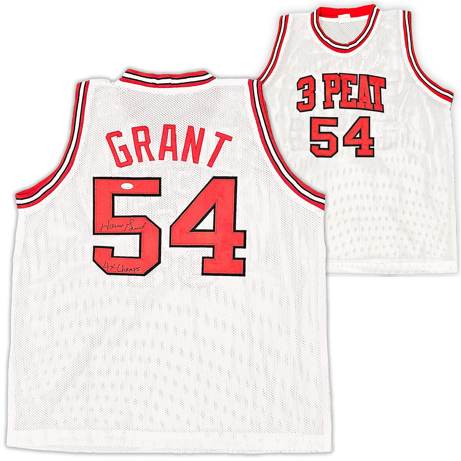 CHICAGO BULLS HORACE GRANT AUTOGRAPHED WHITE JERSEY 4X CHAMPS