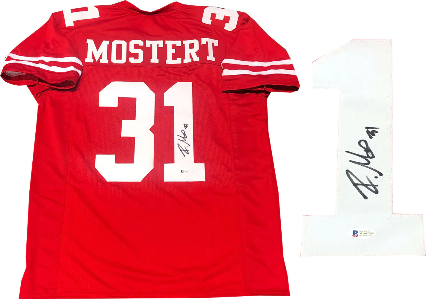 San Francisco 49ers Christian McCaffrey Autographed Red Jersey Beckett BAS  QR Stock #211604