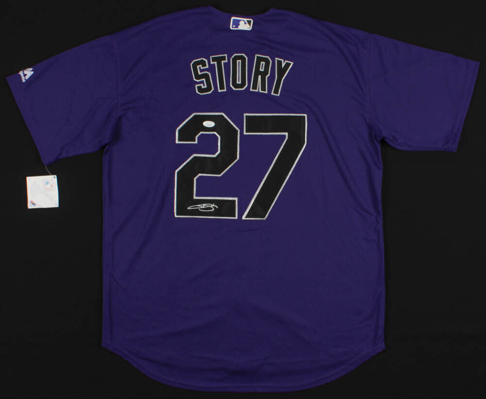 Trevor Story Majestic Auto Autograph Signed Purple Rockies Jersey XL Never  Used