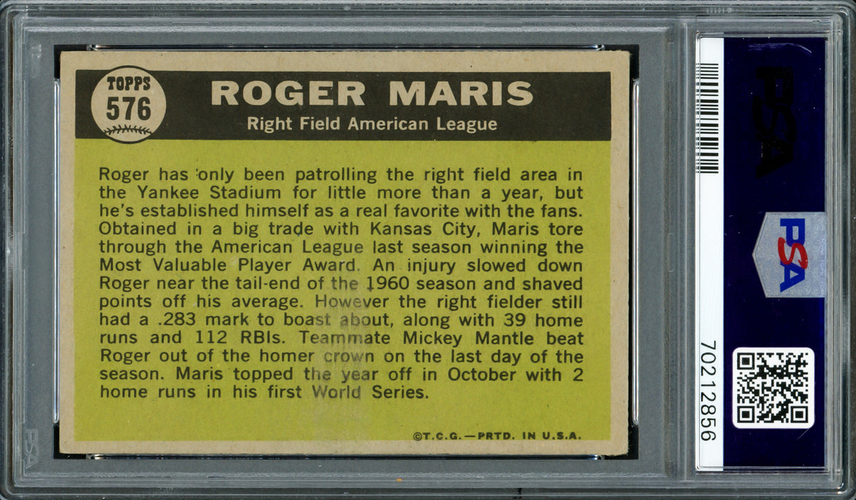 Roger Maris Autographed 1961 Topps All Star Card #576 New York