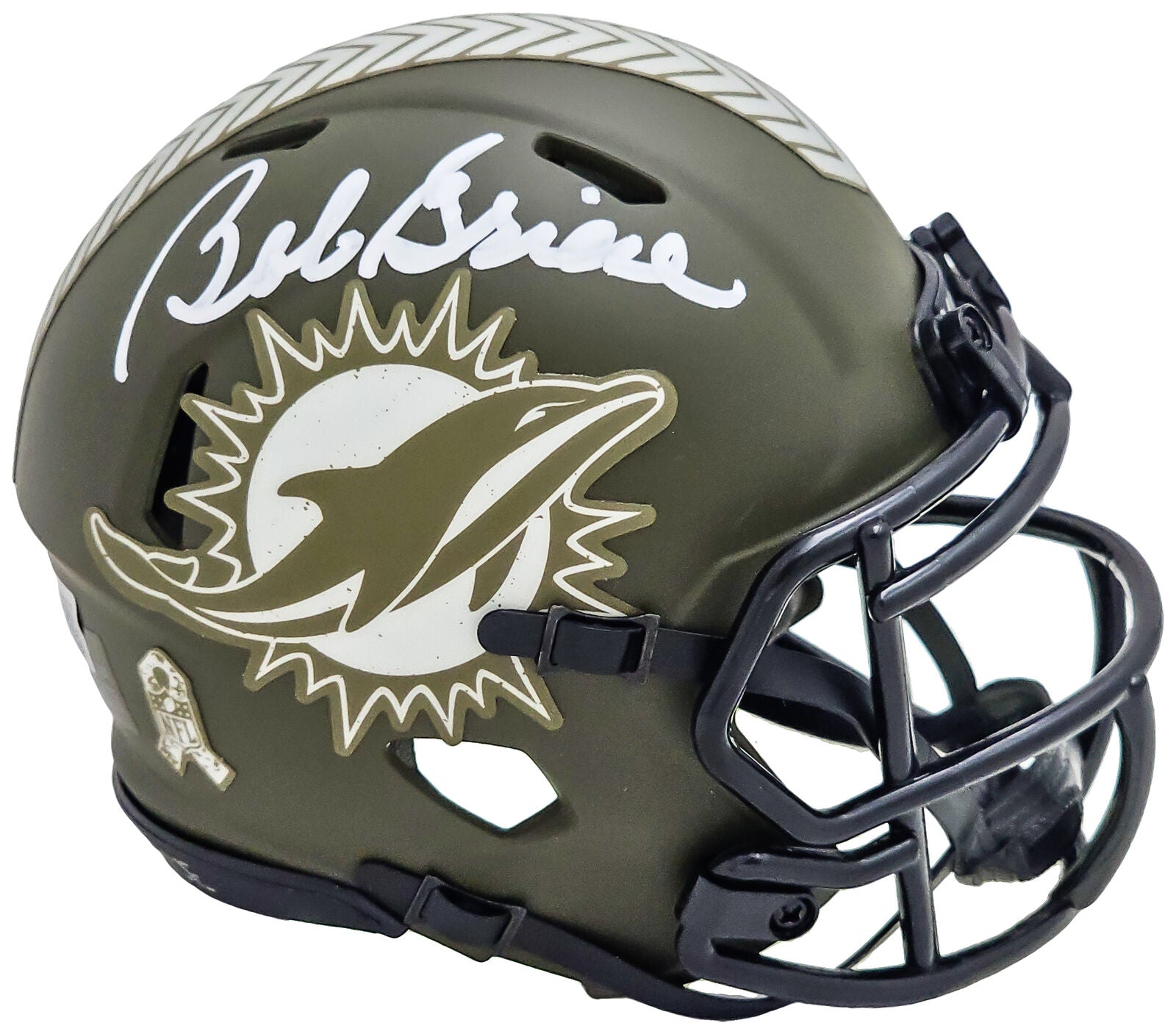 BOB GRIESE AUTOGRAPHED DOLPHINS SALUTE TO SERVICE ARMY GREEN MINI HELM –  CollectibleXchange