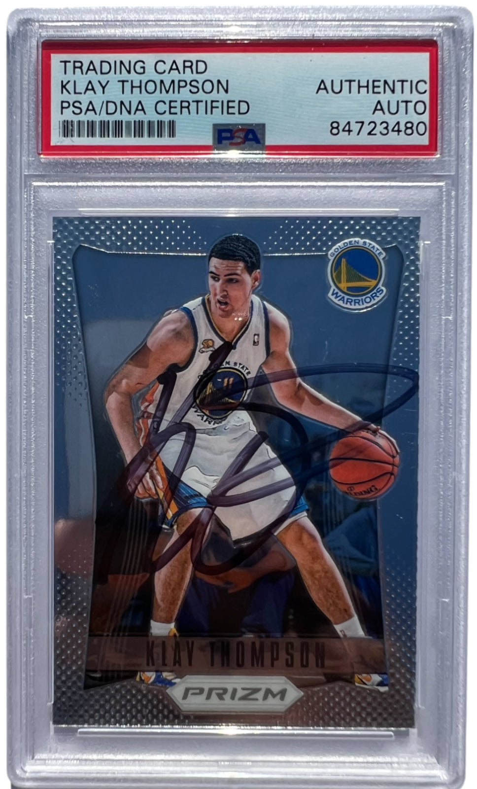 KLAY THOMPSON SIGNED 2012-13 PANINI PRIZM ROOKIE CARD #203 RC AUTO PSA/DNA