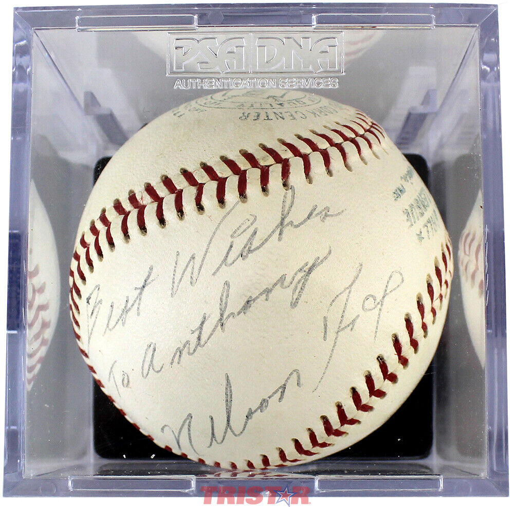 Nellie Fox Autographed Vintage Reach AL Baseball PSA/DNA Grade 7.5