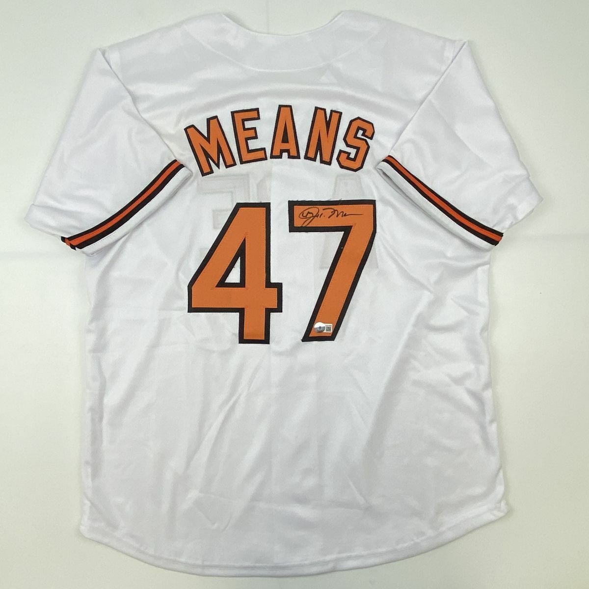 Autographed/signed John Means Baltimore White Baseball Jersey 