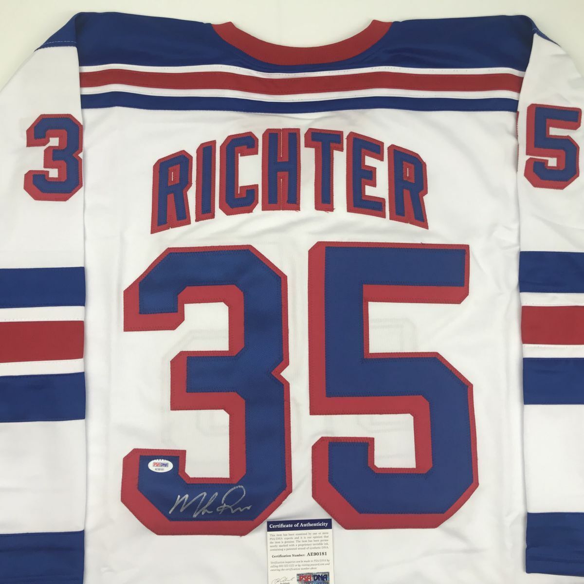 Autographed/Signed Mike Richter New York Blue Hockey Jersey PSA/DNA COA