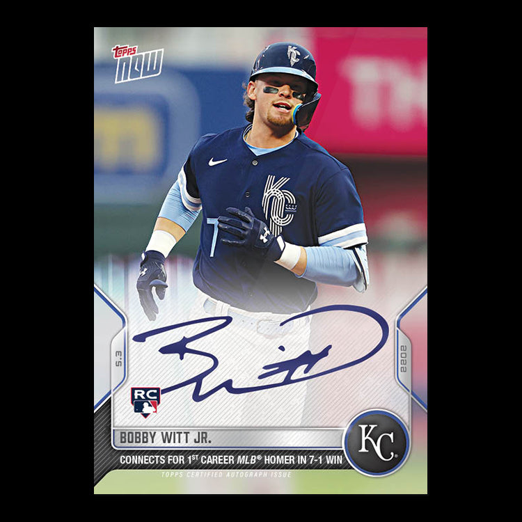 BOBBY WITT JR SIGNED CONNECTS FOR 1st CAREER HR IN WIN TOPPS NOW AUTO CARD  #119A