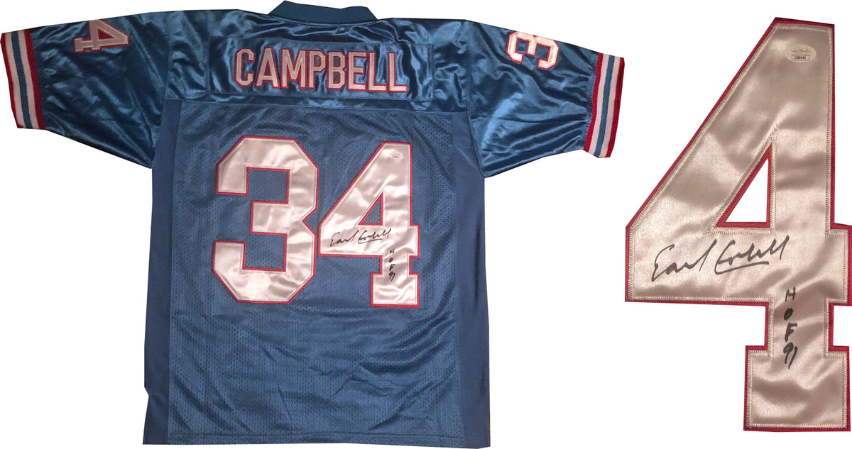 Houston Oilers Earl Campbell Autographed Blue Jersey HOF 91 JSA