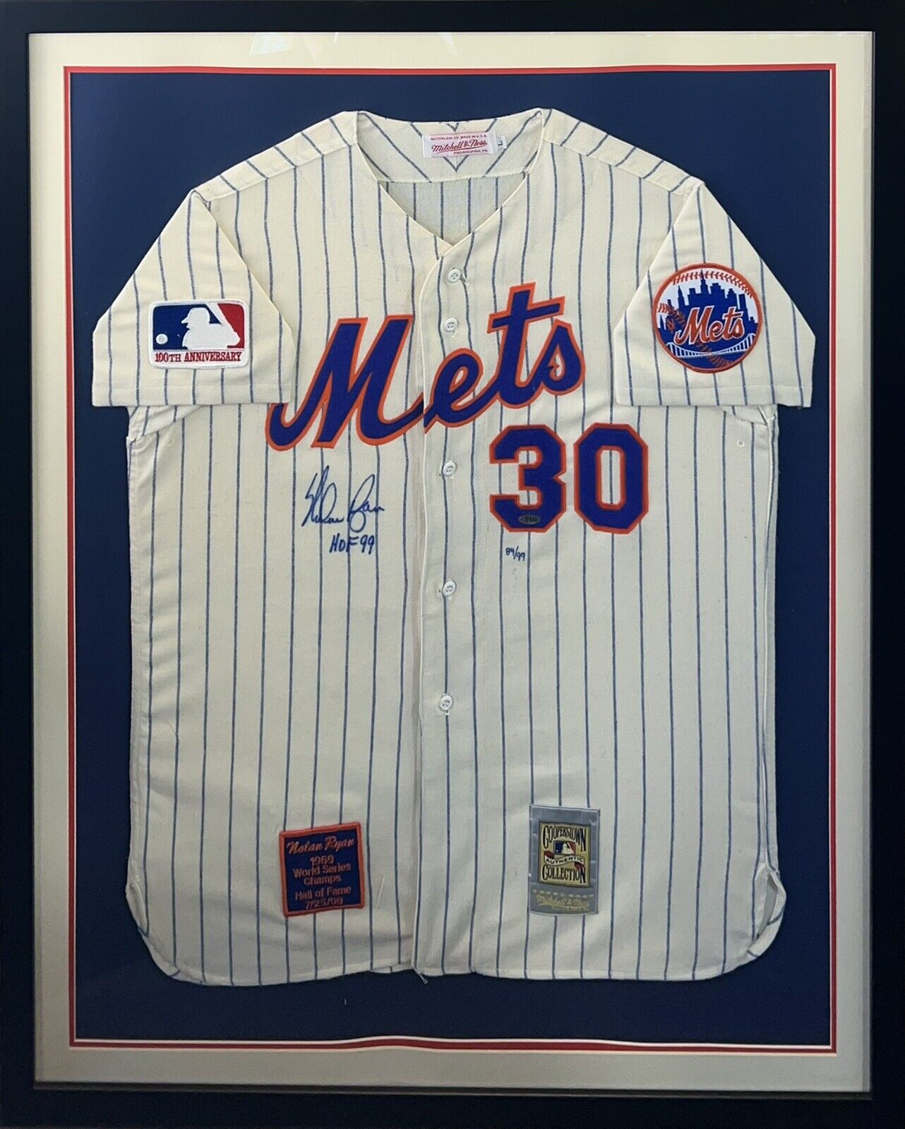Nolan Ryan NY Mets 1969 Signed HOF 99 Auto M& Ness Jersey Framed