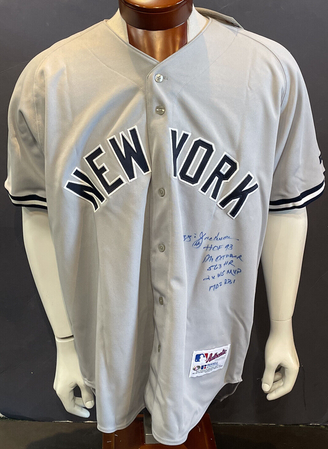 Reggie Jackson signed Yankees stat jersey autograph 6 ins Mr October HOF  COA - Cardboard Memories