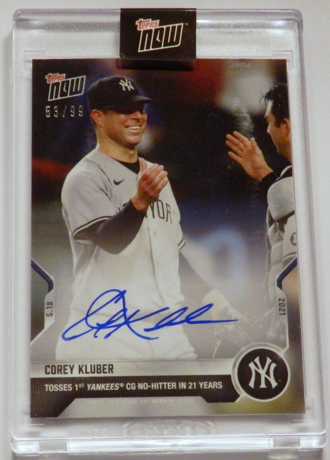 COREY KLUBER SIGNED NY YANKEES NO HITTER w/ KYLE HIGASHIOKA TOPPS NOW CARD  #235A