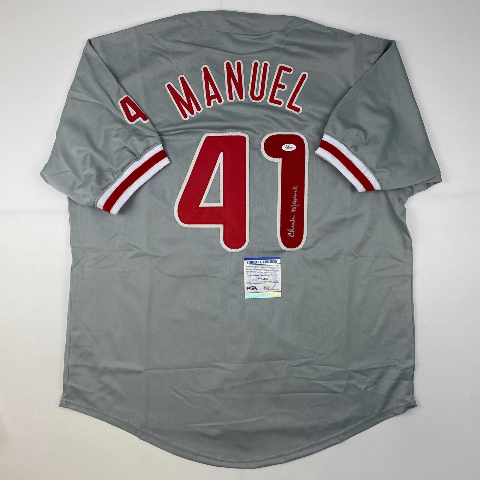 Autographed/Signed Charlie Manuel Philadelphia Grey Baseball Jersey PSA/DNA  COA