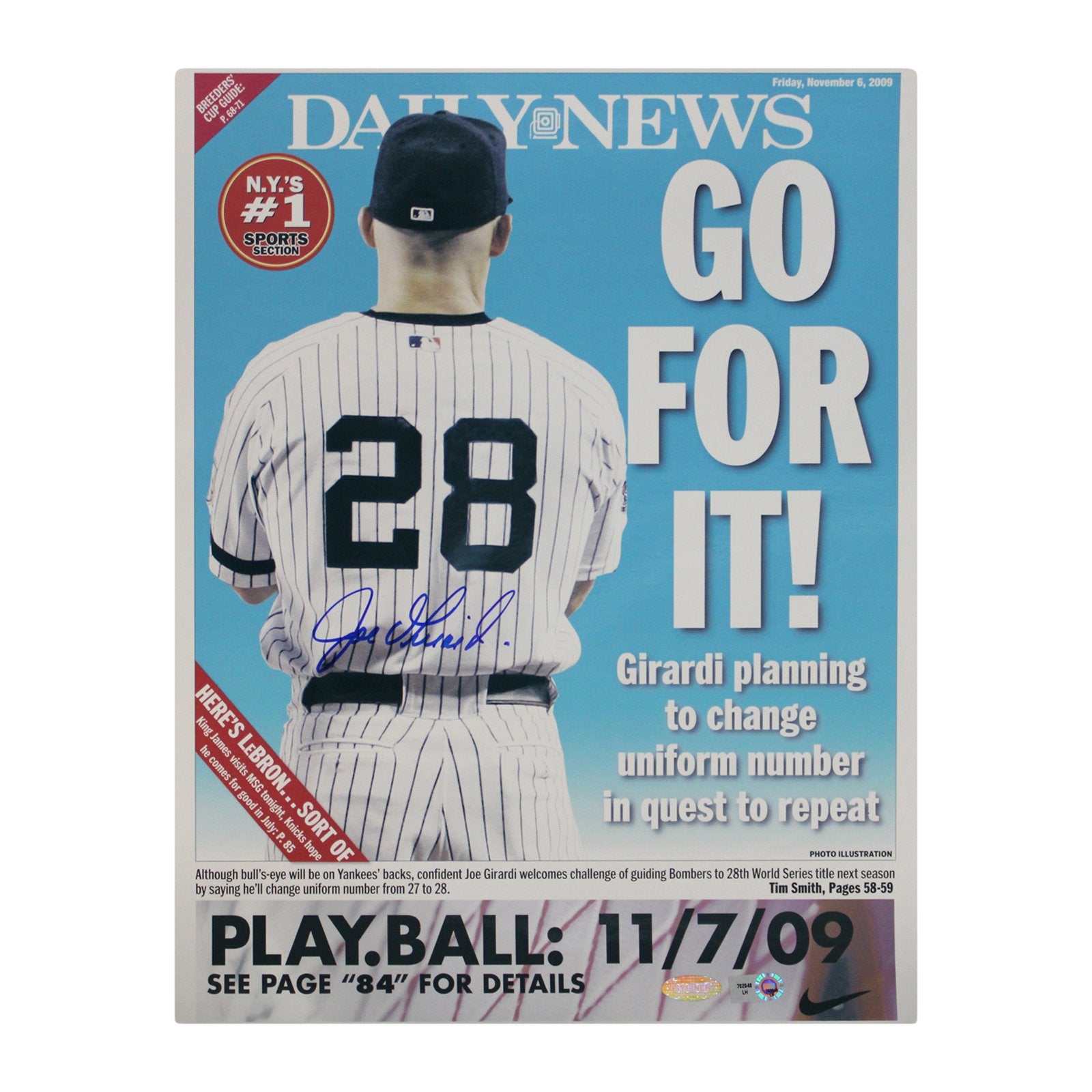 Joe Girardi New York Yankees Autographed Daily News Cover 11x14