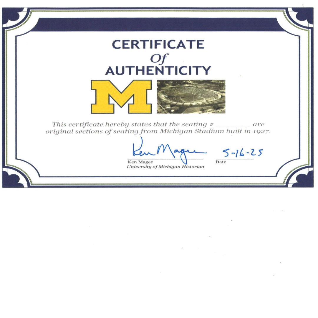 Michigan Wolverines Authentic 1927 Original Big House 7x16 Wood Bench Seat