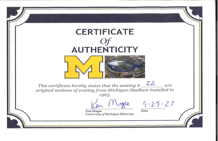 Michigan Wolverines Authentic 60's-90's Big House Fiberglass #22 Bleacher Seat