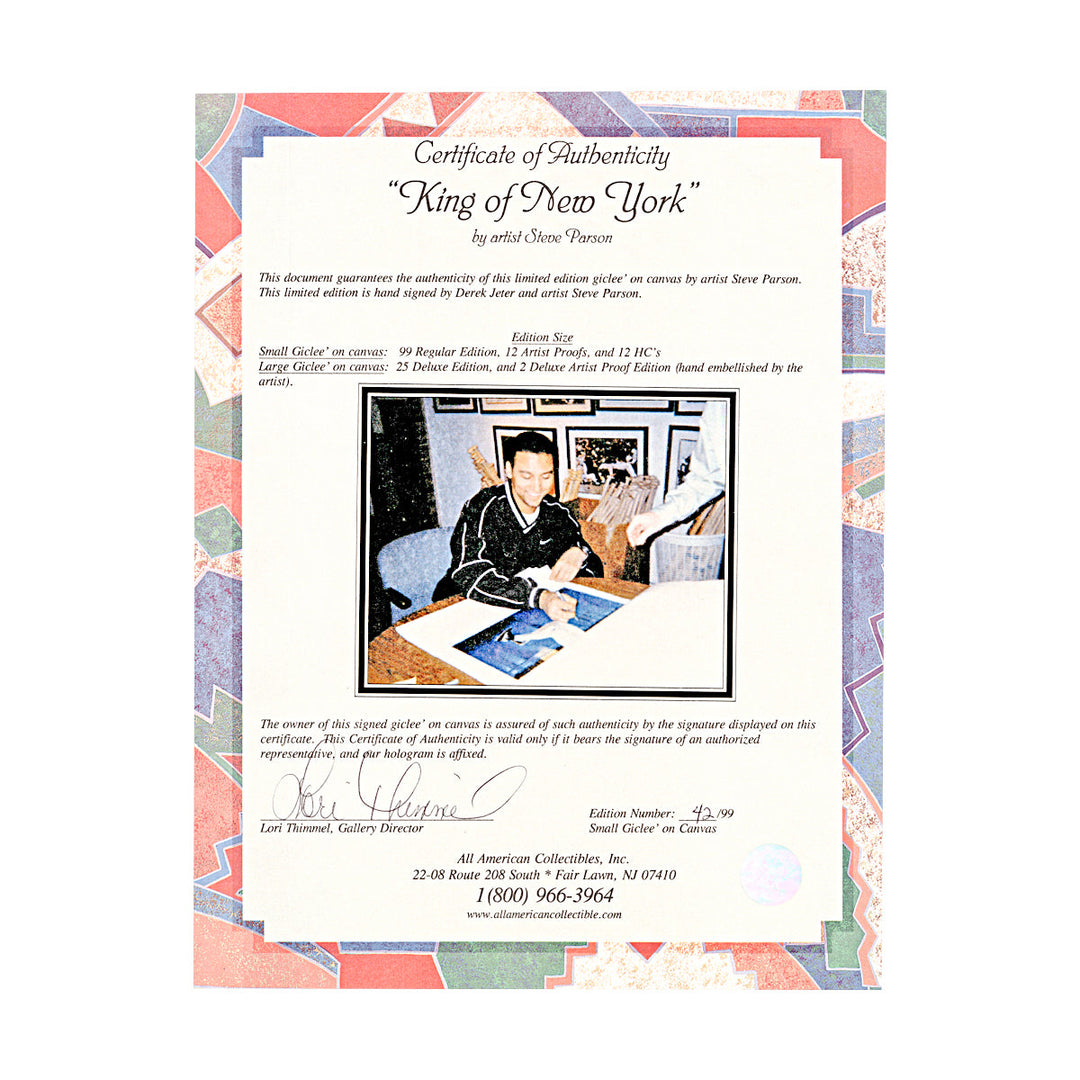 Derek Jeter New York Yankees Autographed Signed "King of New York" Steve Parson Giclee Canvas LE 42/99 (All American COA)