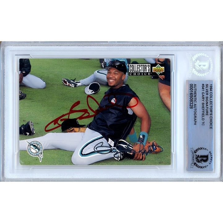 Gary Sheffield Miami Marlins Signed 1994 Collectors Choice Silver Card BAS Auth Auto Slab