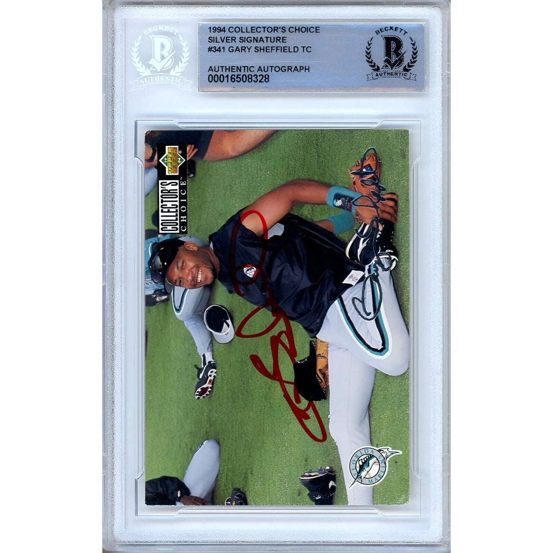 Gary Sheffield Miami Marlins Signed 1994 Collectors Choice Silver Card BAS Auth Auto Slab