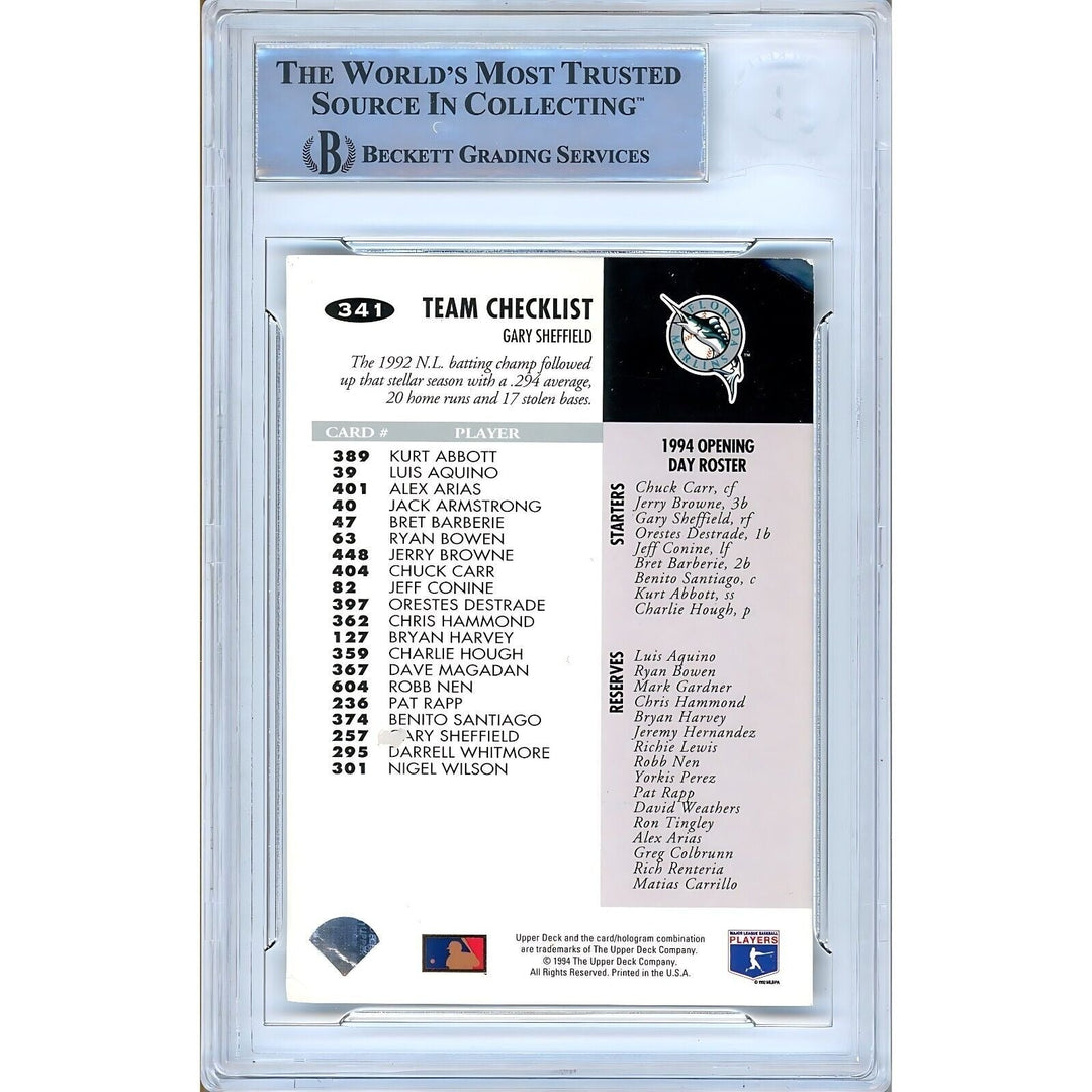 Gary Sheffield Miami Marlins Signed 1994 Collectors Choice Silver Card BAS Auth Auto Slab
