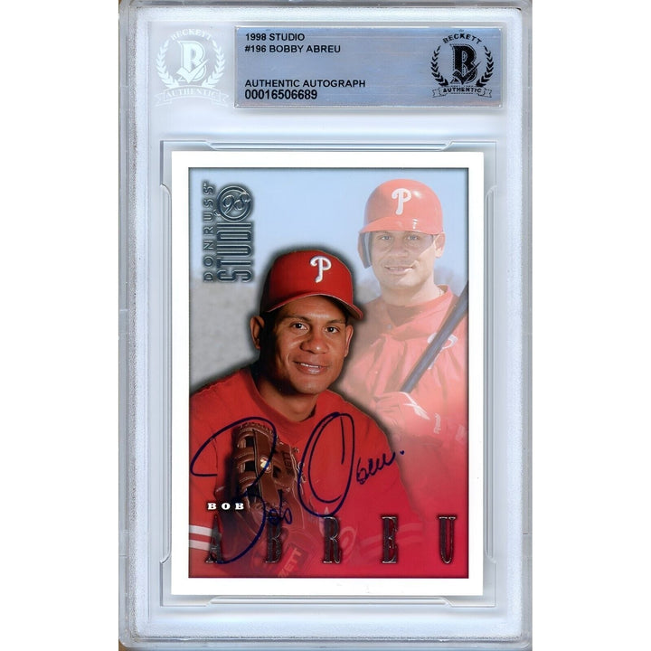 Bobby Abreu Phillies Signed 1998 Donruss Studio Baseball Card Beckett Authentic Auto Slab