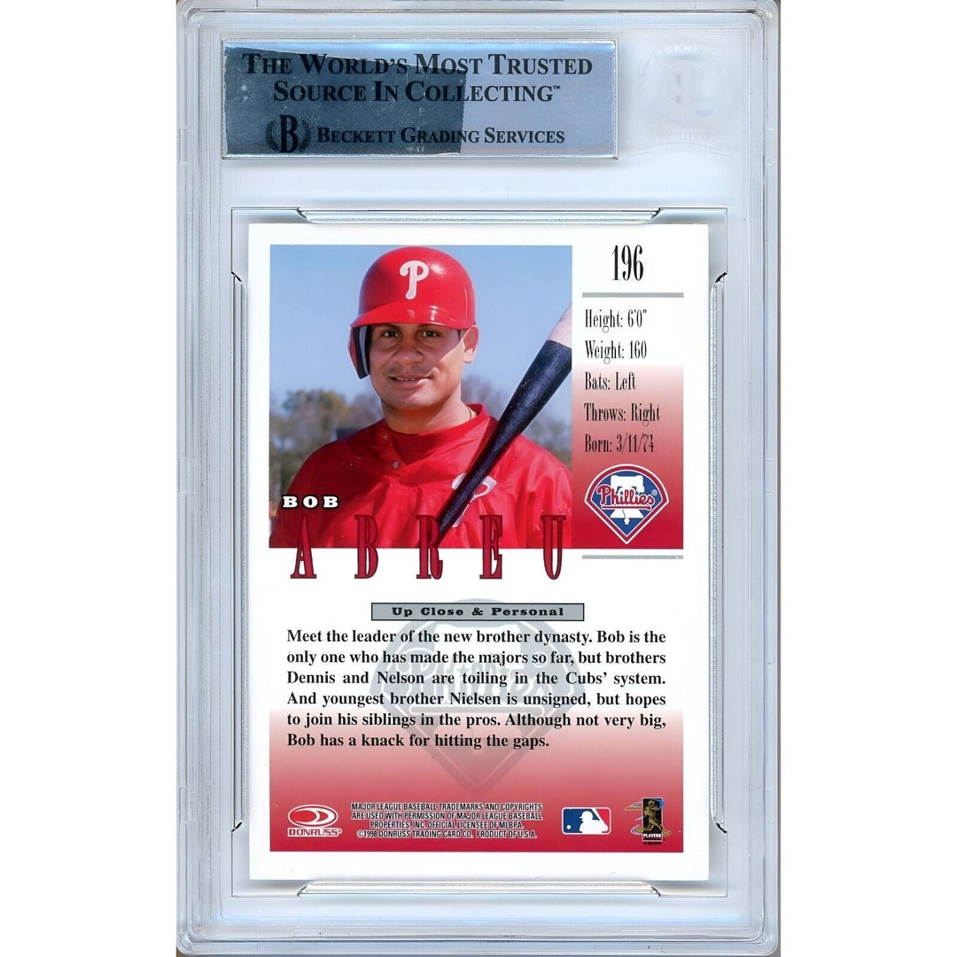 Bobby Abreu Phillies Signed 1998 Donruss Studio Baseball Card Beckett Authentic Auto Slab