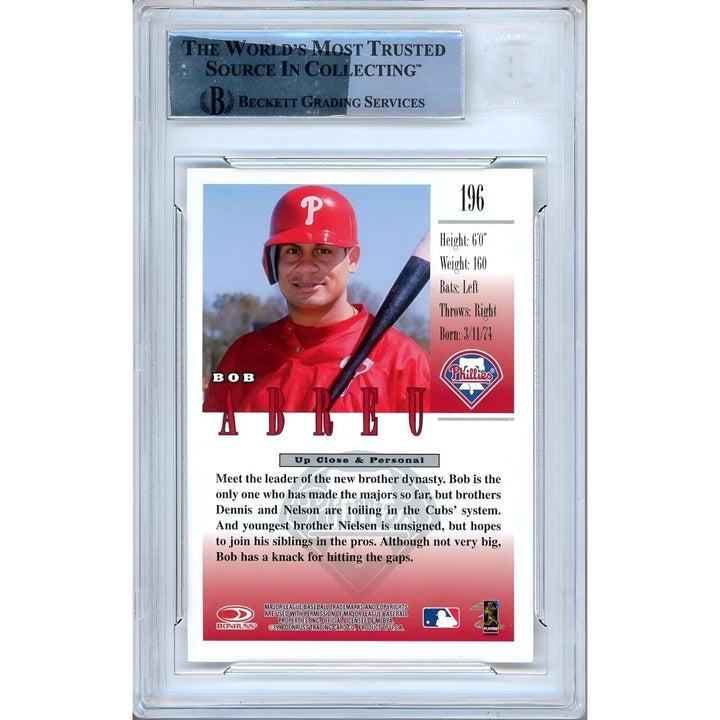 Bobby Abreu Phillies Signed 1998 Donruss Studio Baseball Card Beckett Authentic Auto Slab