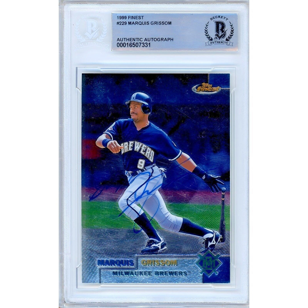 Marquis Grissom Milwaukee Brewers Signed 1999 Topps Finest Card Beckett Auth Auto Slab