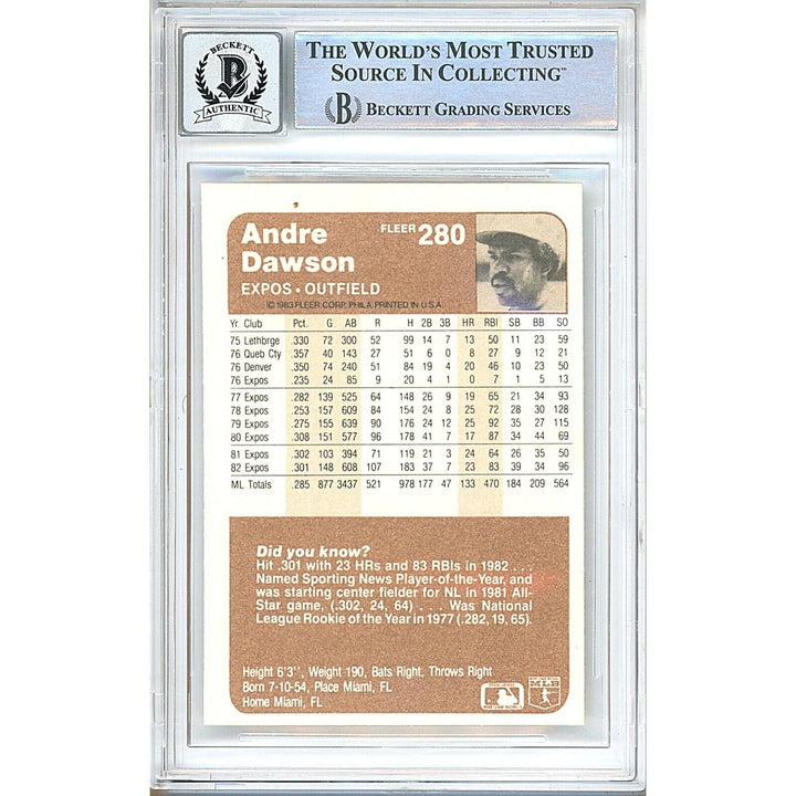 Andre Dawson Montreal Expos Signed 1983 Fleer Baseball Card BGS Auto 10 Graded Slab