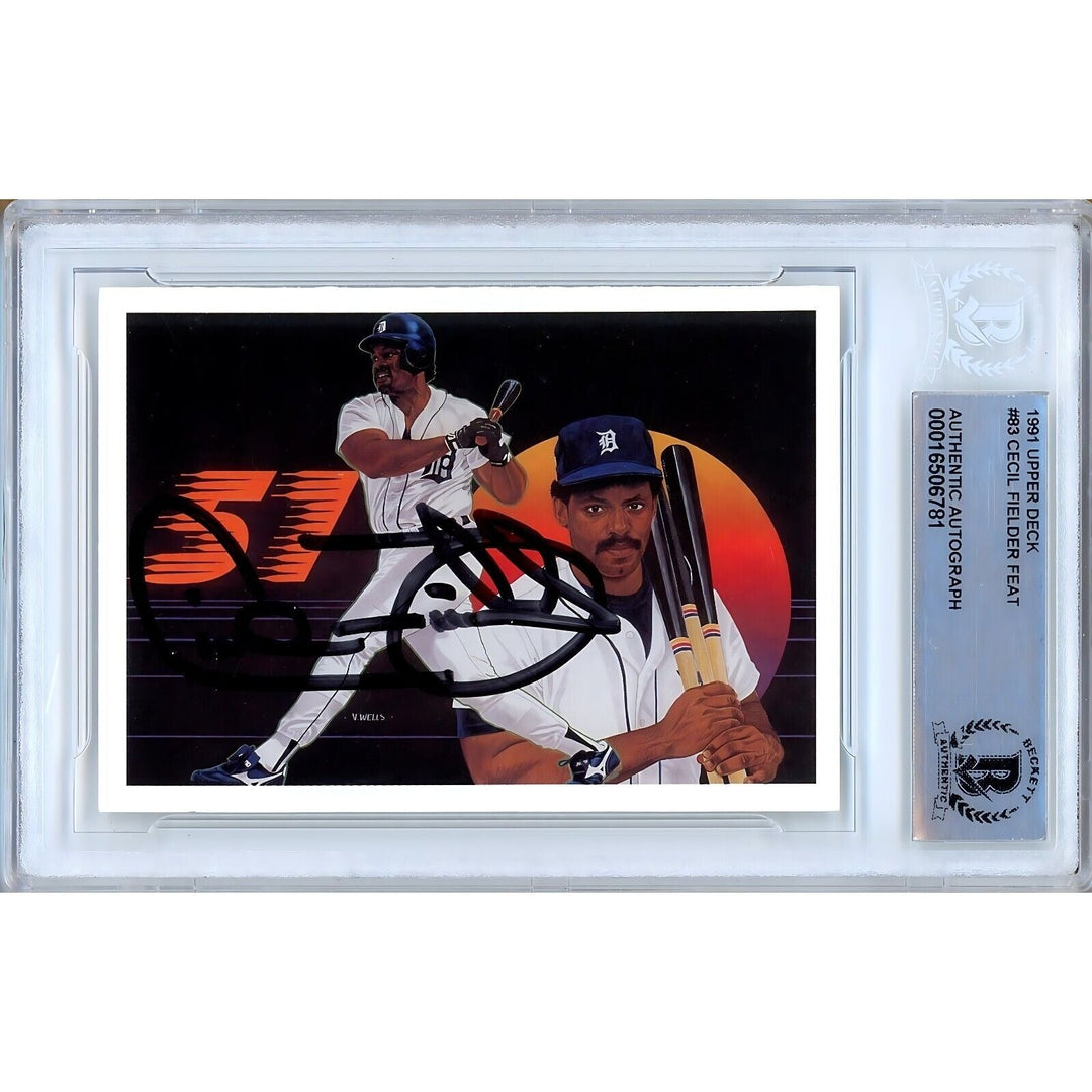 Cecil Fielder Detroit Tigers Signed 1991 Upper Deck Baseball Card Beckett Auth Auto Slab