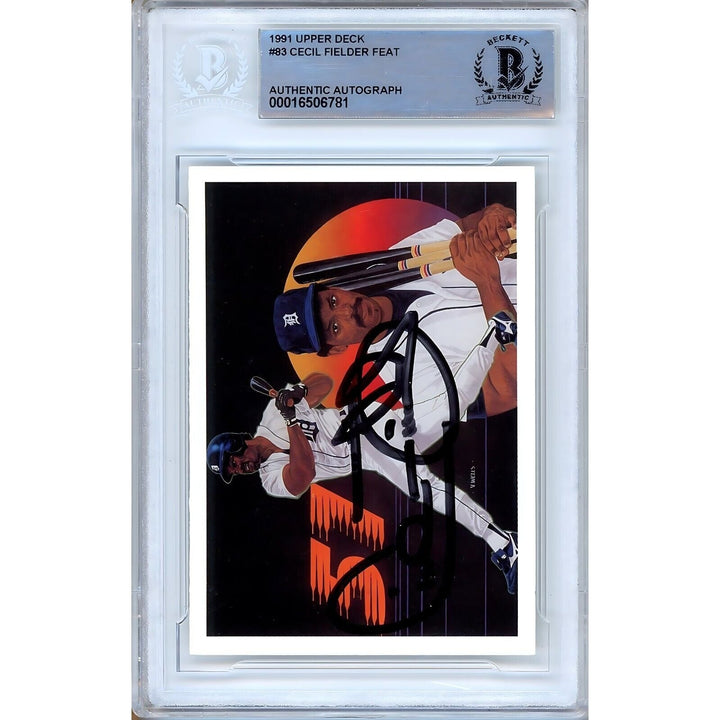 Cecil Fielder Detroit Tigers Signed 1991 Upper Deck Baseball Card Beckett Auth Auto Slab