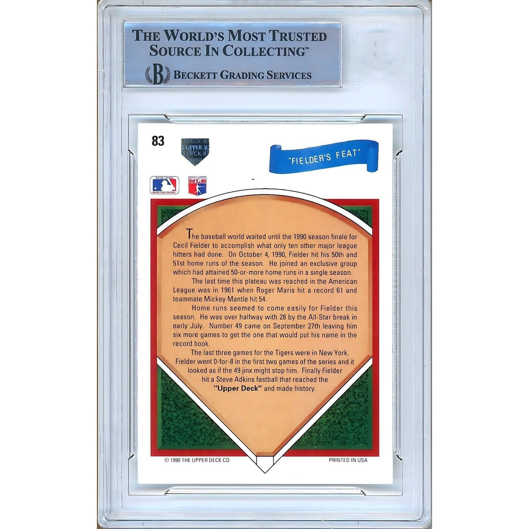 Cecil Fielder Detroit Tigers Signed 1991 Upper Deck Baseball Card Beckett Auth Auto Slab