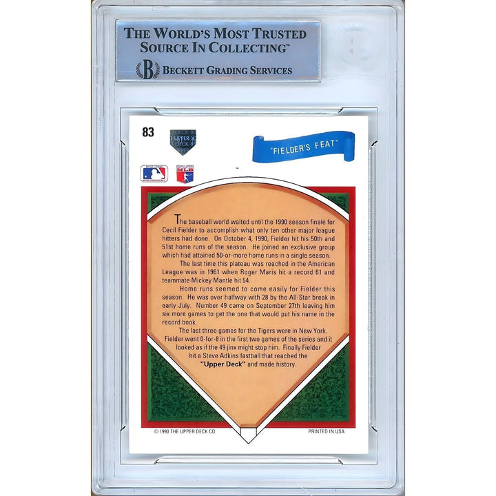 Cecil Fielder Detroit Tigers Signed 1991 Upper Deck Baseball Card Beckett Auth Auto Slab