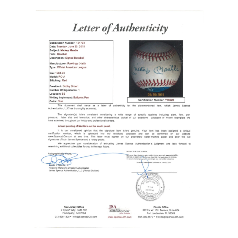 Mickey Mantle New York Yankees Autograph Signed OAL Painted Ball (JSA LOA)