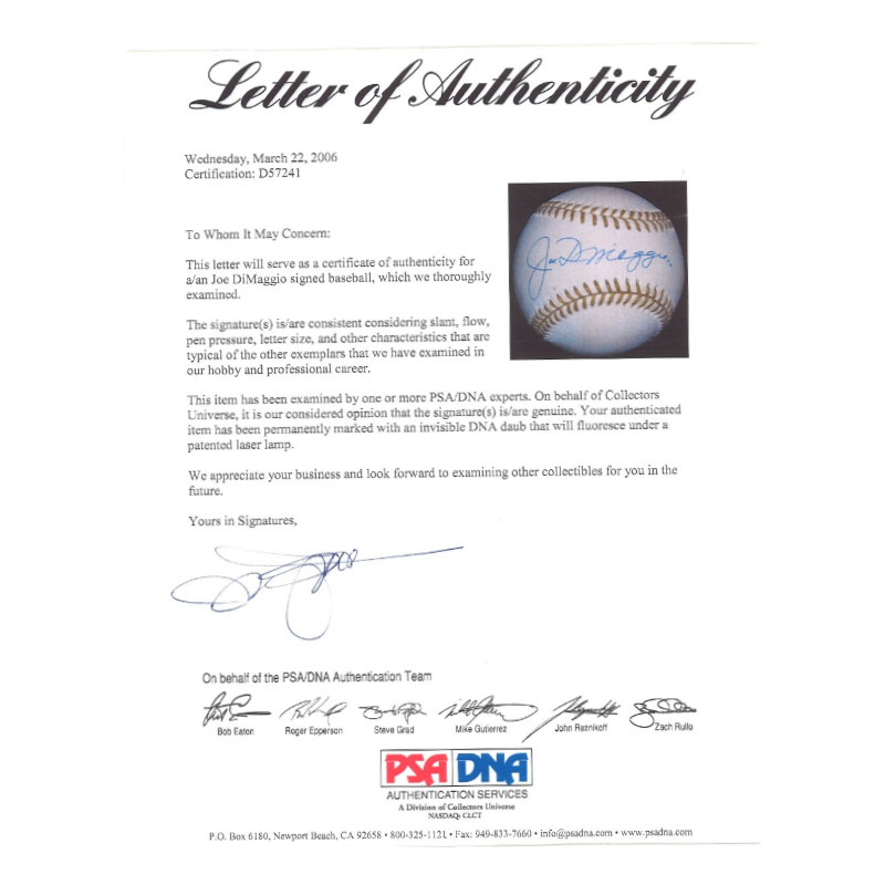 Joe DiMaggio New York Yankees Autographed Signed Gold Glove Logo Ball (PSA LOA)