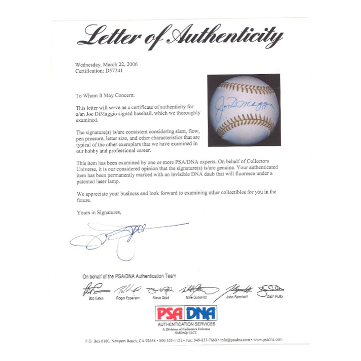 Joe DiMaggio New York Yankees Autographed Signed Gold Glove Logo Ball (PSA LOA)