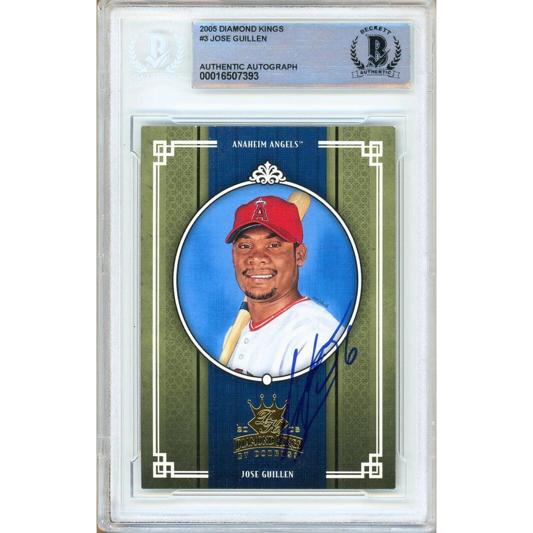 Jose Guillen LA Angels Signed 2005 Diamond Kings Baseball Card Beckett Auth Auto Slab