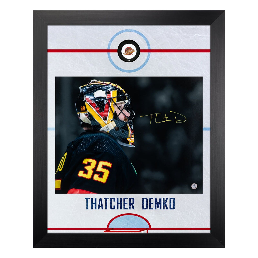 Thatcher Demko Autographed Vancouver Canucks Graphic Rink 26x32 Frame Image 1