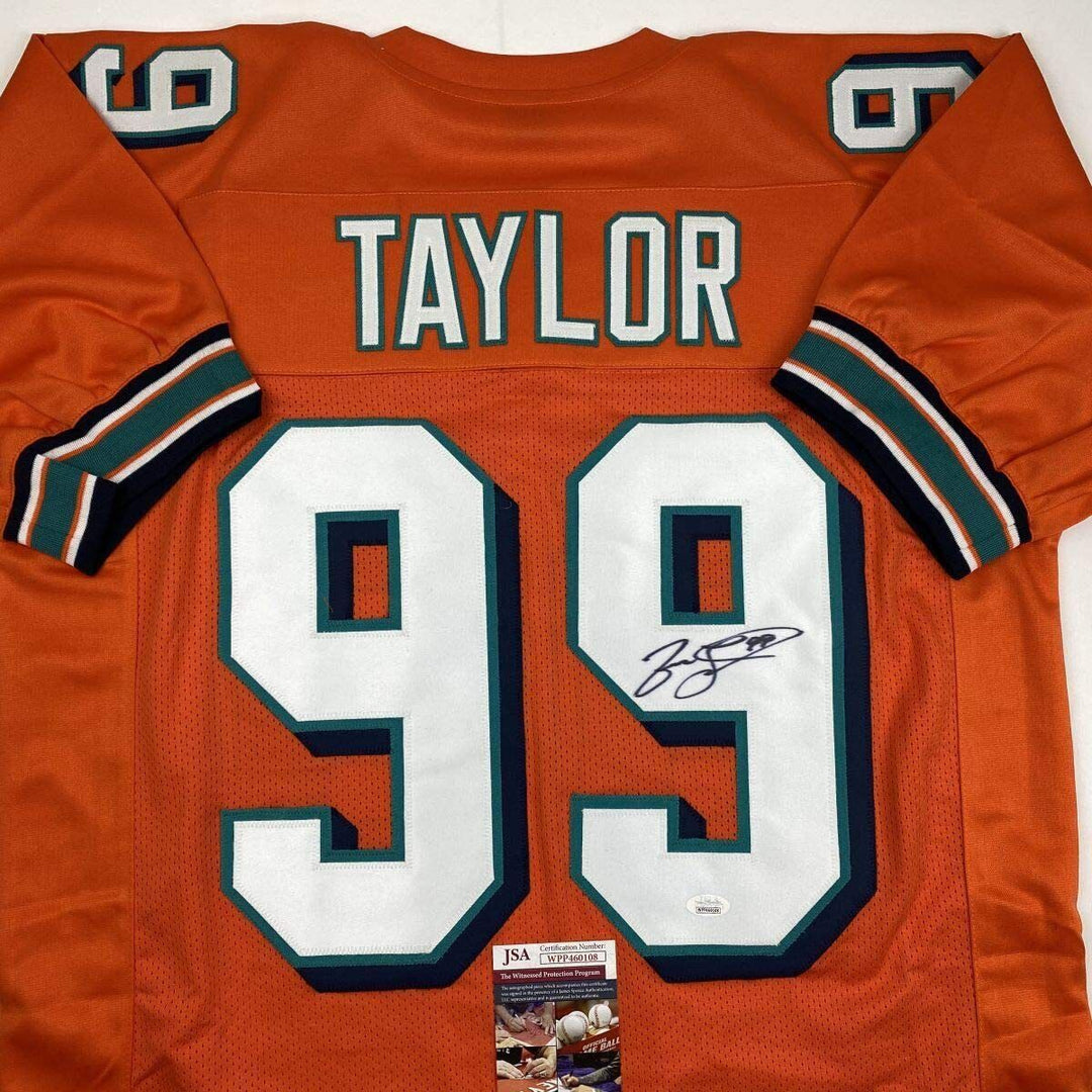 Autographed/Signed JASON TAYLOR Miami Orange Football Jersey JSA COA Auto Image 2