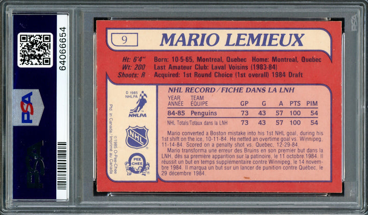 Mario Lemieux Autographed 1985 O-Pee-Chee RC Penguins PSA 7 PSA/DNA 64066654 Image 4