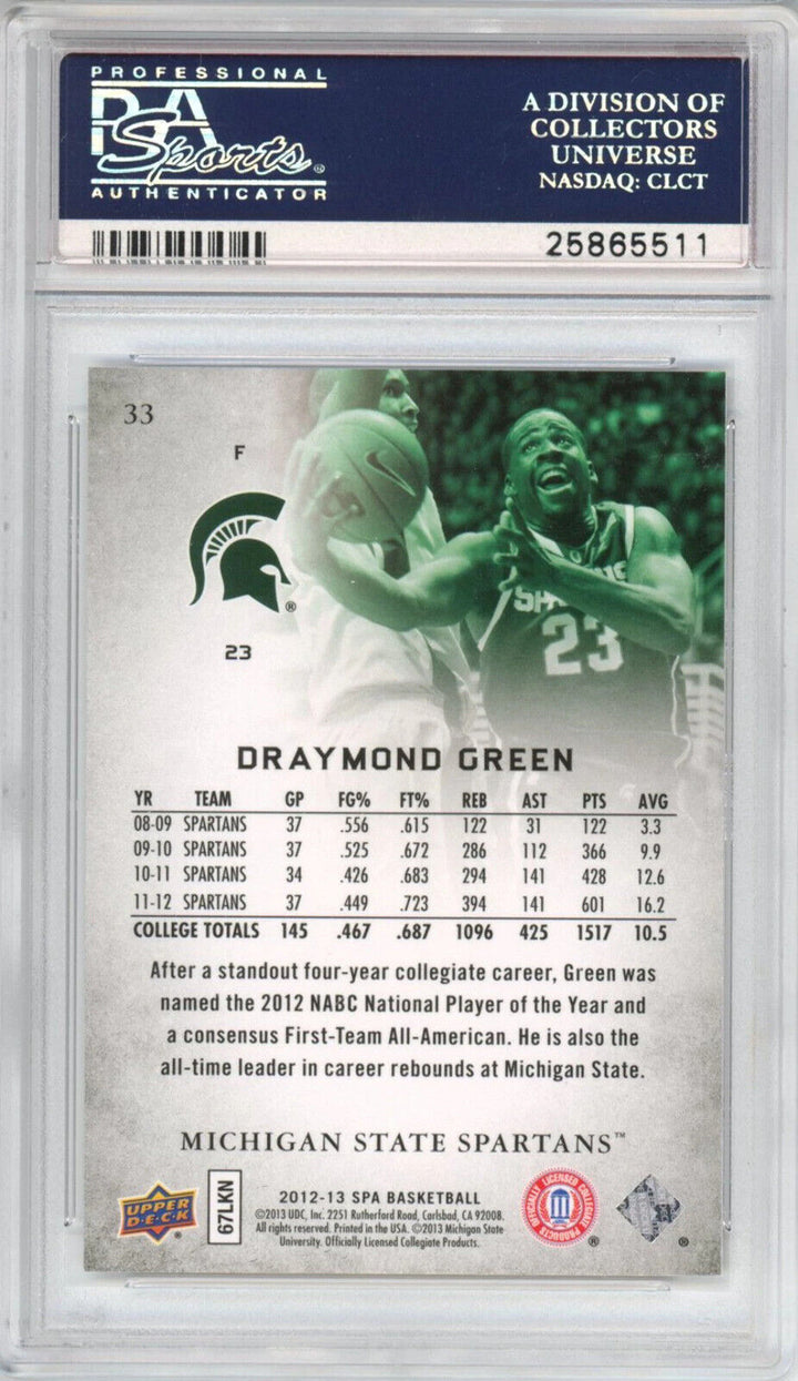 Graded 2012-13 Upper Deck UD SP Authentic Draymond Green #33 Rookie Card PSA 10 Image 2