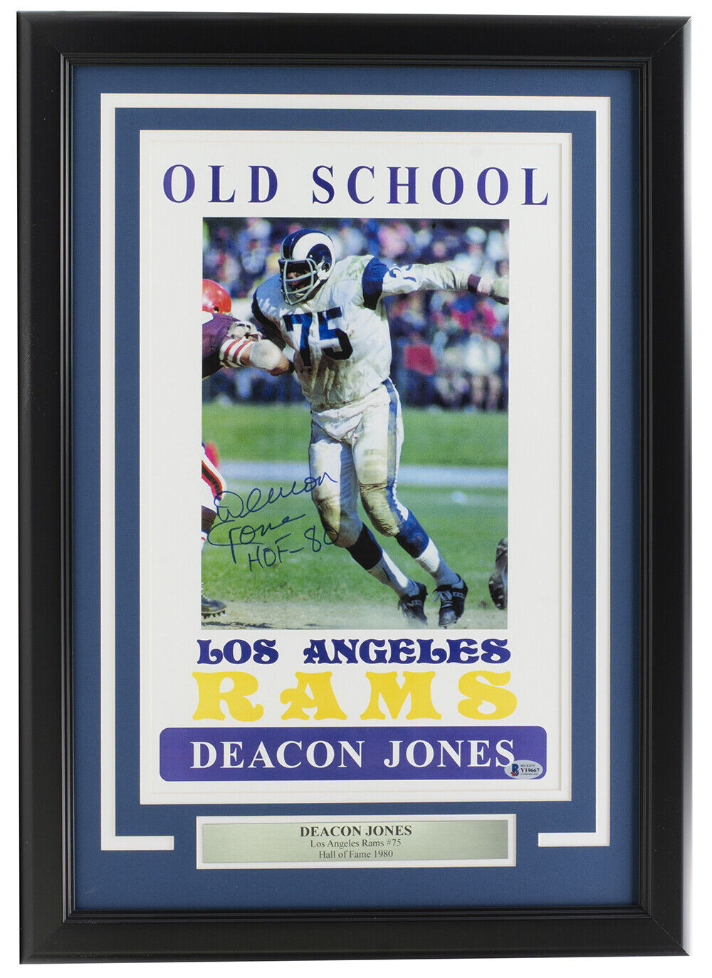 Deacon Jones Signed Framed 11x17 Los Angeles Rams Football Photo HOF 80 BAS Image 1
