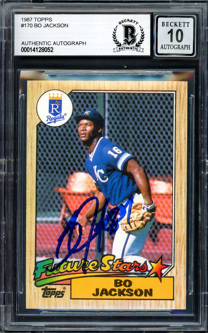 BO JACKSON AUTOGRAPHED 1987 TOPPS ROOKIE CARD ROYALS GEM 10 AUTO BECKETT 205727 Image 1