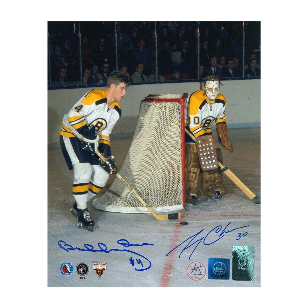 Bobby Orr & Gerry Cheevers Dual Signed Boston Bruins Hockey 8x10 Photo Image 1