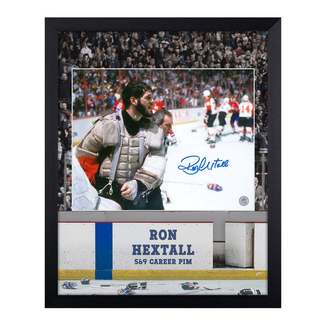 Ron Hextall Signed Philadelphia Flyers Bloody Warrior 19x23 Frame Image 1