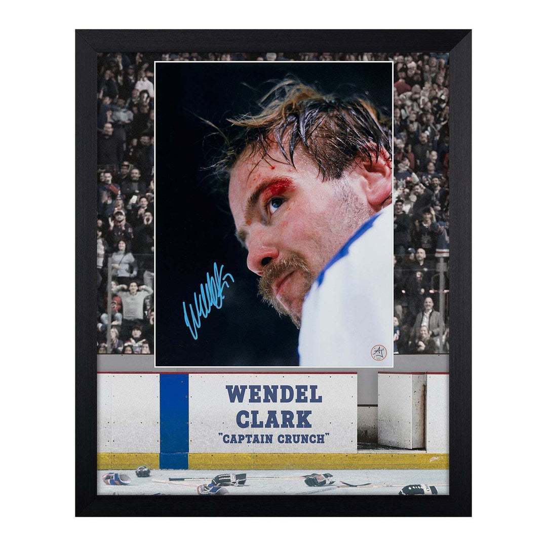 Wendel Clark Signed Toronto Maple Leafs Bloody Warrior 19x23 Frame Image 1