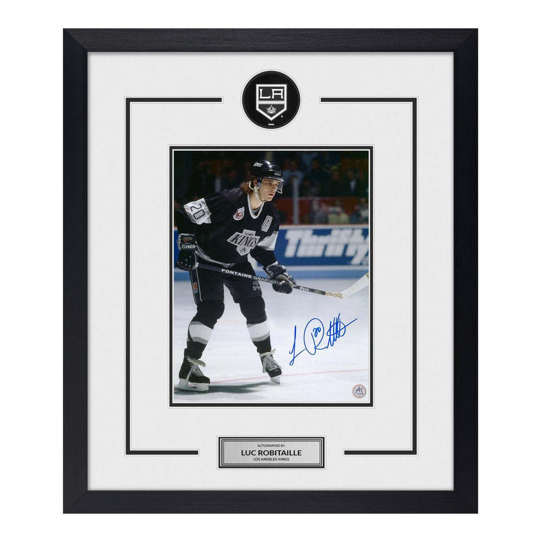 Luc Robitaille Autographed Los Angeles Kings Puck Logo 23x27 Frame Image 1