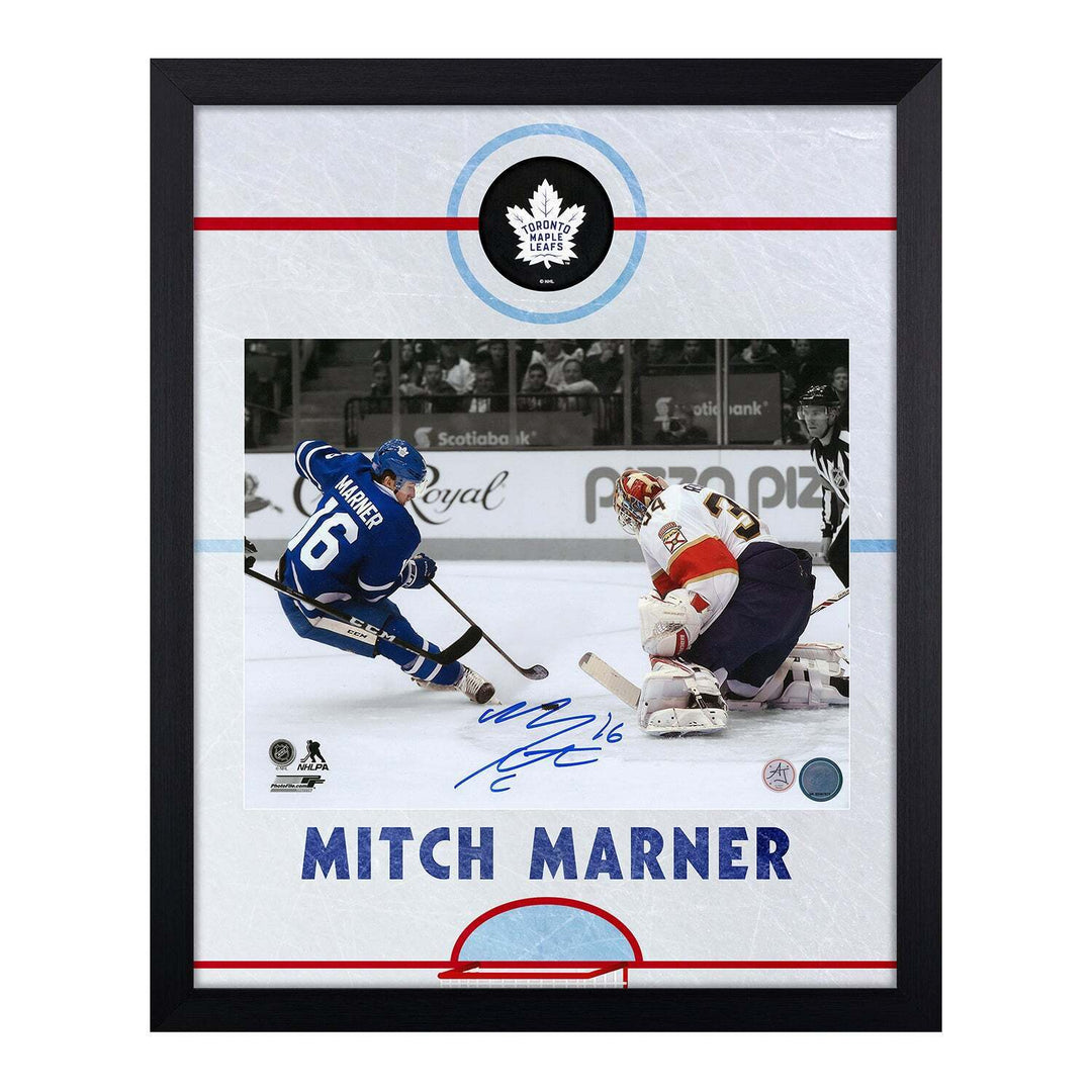 Mitch Marner Signed Toronto Maple Leafs Graphic Rink 19x23 Frame Image 1