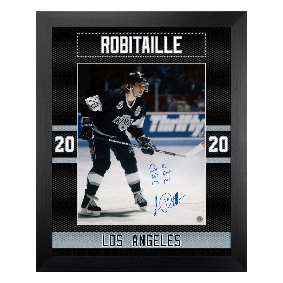 Luc Robitaille Signed Los Angeles Kings Uniform Graphic 26x32 Frame Image 1